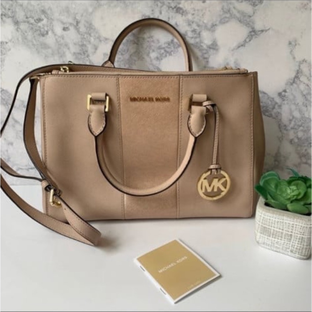 Michael Kors SUTTON CENTER STRIPE Blush pink satchel bag tote crossbody